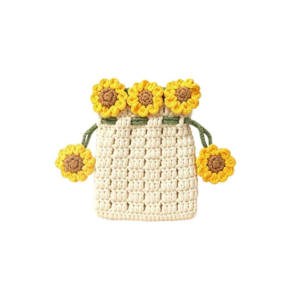 Tie Closure Sunflower Design Organizer Pouch Adjustable Rope Fabric Pouch Daily Outings