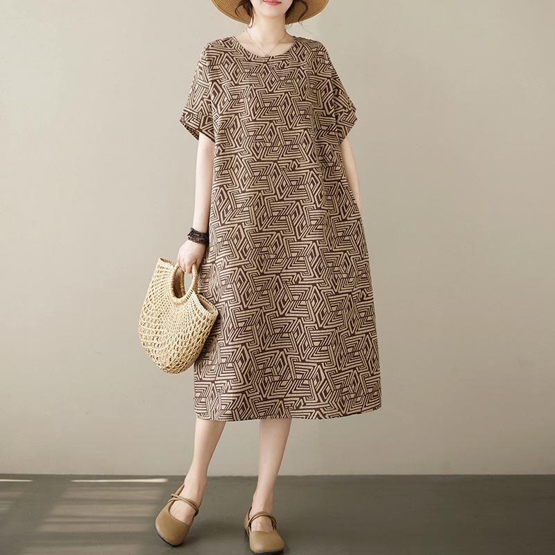 

Летнее женское платье из хлопка и льна больших размеров average size темно-коричневого