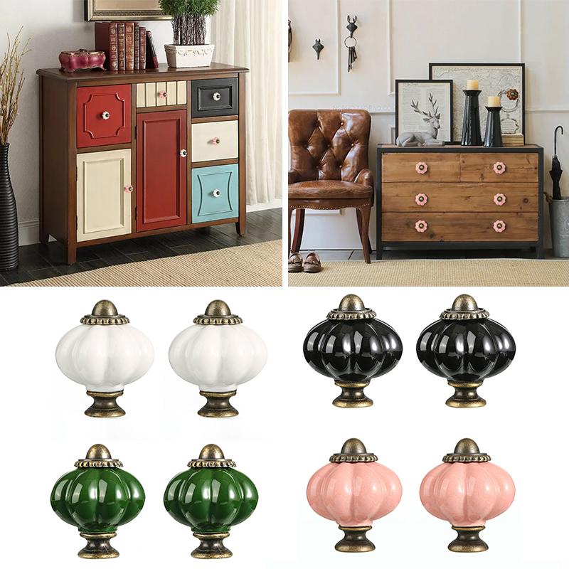 

2PCS Colorful Ceramic Pumpkin Knob Single Hole Cabinet Hardware 3.8x3.3cm