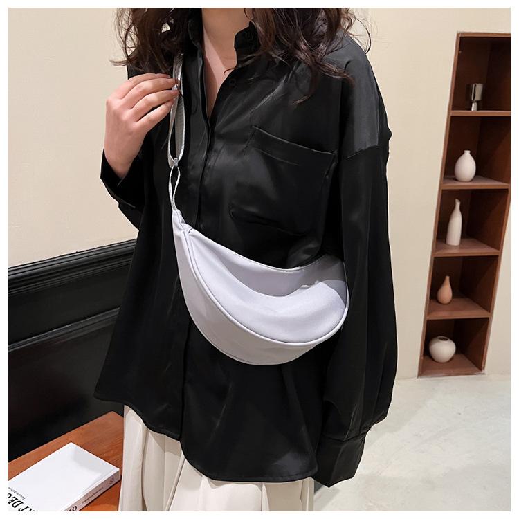 Dames Effen Kleur Rits Dumpling Bun Satchel Tas Vrije Tijd Canvas Schoudertassen Verstelbare Band Riem CLE