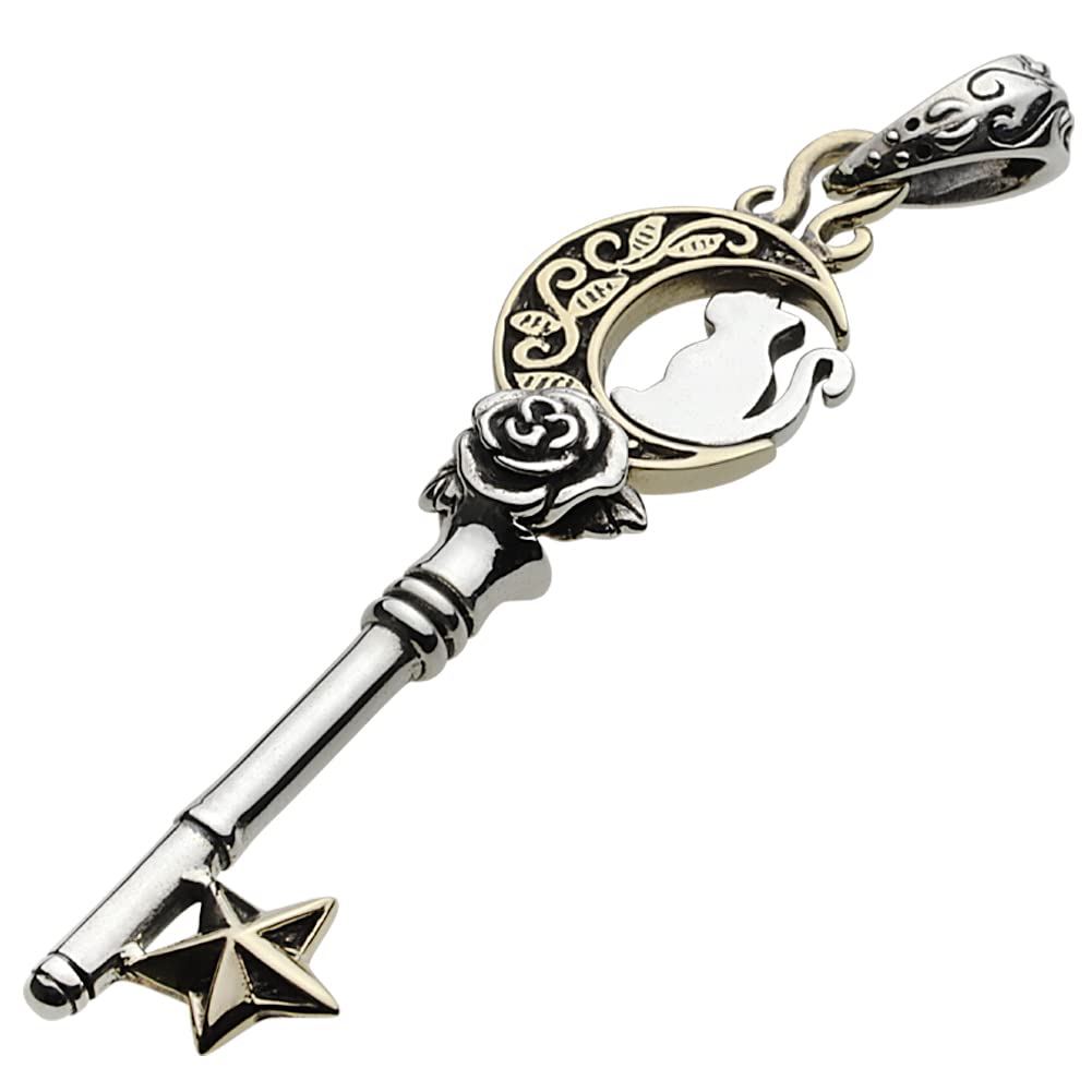 

Подвеска-ключ в виде полумесяца и звезды в виде кошки, серебро p0738 [Cenote] [925 Accessories]