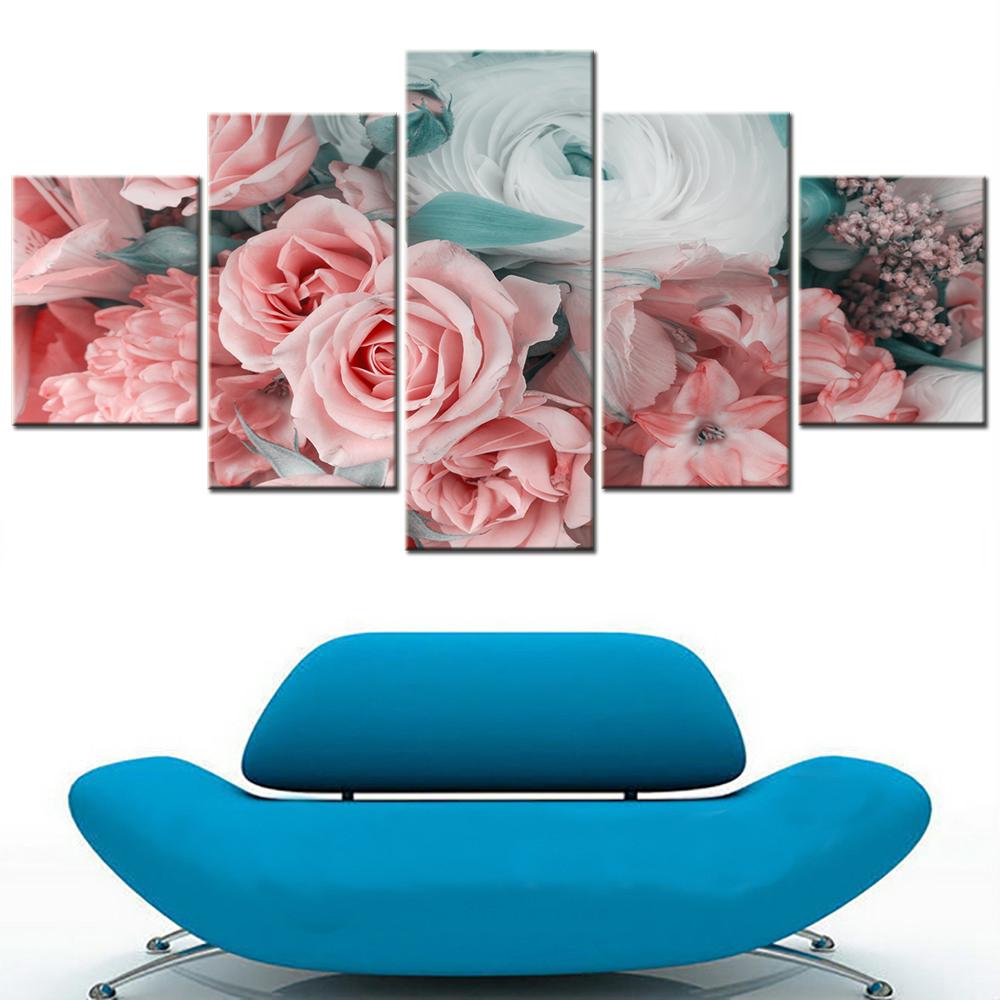 5 Panel Wall Art Canvas Print Amazing Flower Bouquet Roses Picture Modular Canvas Painting Aesthetic Room Decoration Poster