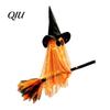 Illuminated Ghost Tree Ornaments Halloween Flying with Witch Broom, Large Lighted Hanging Decoration Indoor Party Wall Decorations Hat for Lawn Patio