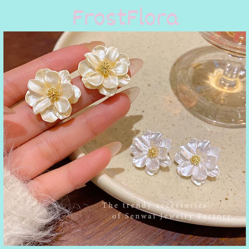 Minimalist Camellia Drop Earrings With Electroplated Finish For Ladies Summer