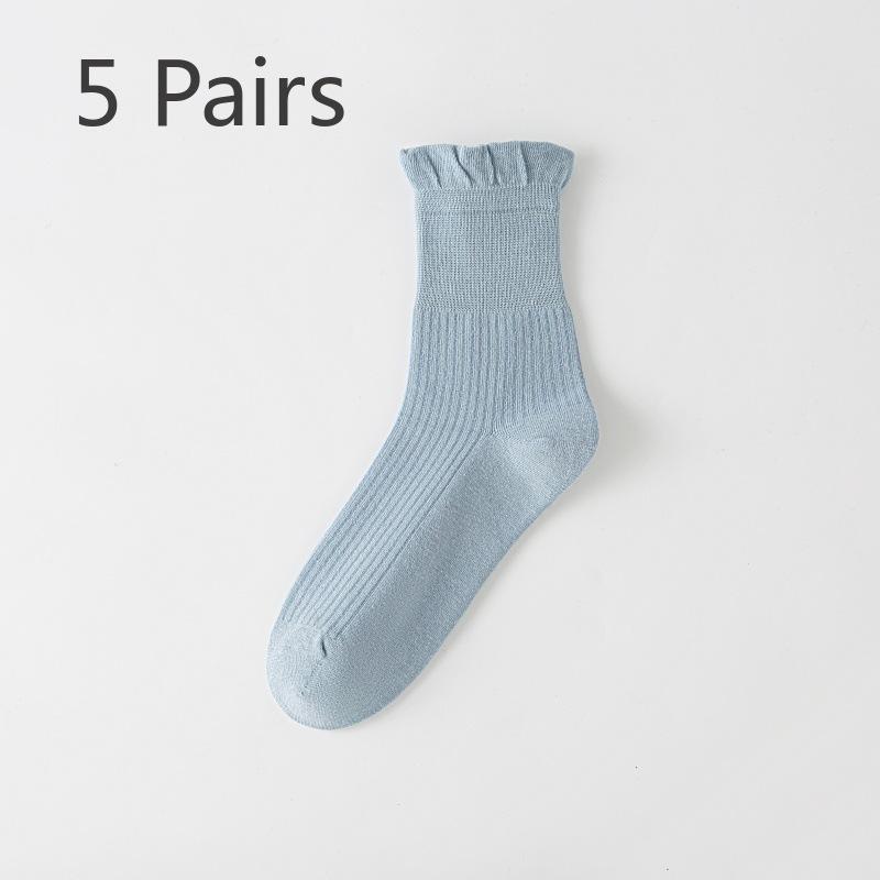 

5 пар женских универсальных повседневных полосатых однотонных носков до середины икры 5 Pairs светло-синий