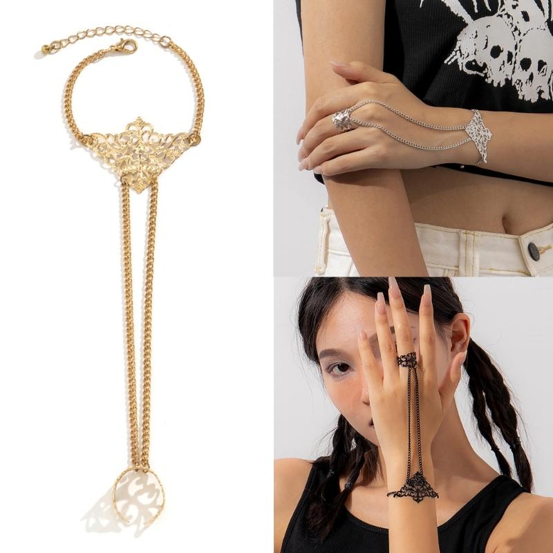 Punk Chain Link Wrist and Fingers Bracelets for Women Gothic Charm Hand Chains Jewelry Fashion Bracelets Accessories