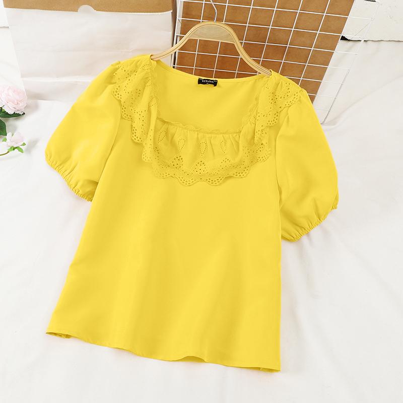 

VONDA Женские летние кружевные блузки с круглым вырезом и короткими рукавами M жёлтый