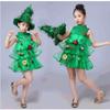 Kids Girls Xmas Green Elf Christmas Tree Dress Hat Sets Children New Year Cosplay Costumes Kindergarten Performance Role Play Outfit