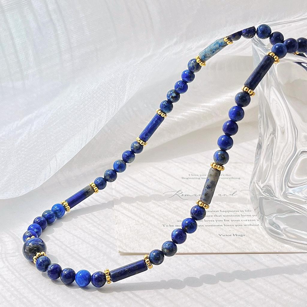Wind High Quality Natural Lapis Lazuli Gypsophila Collarbone Chain Necklace Women