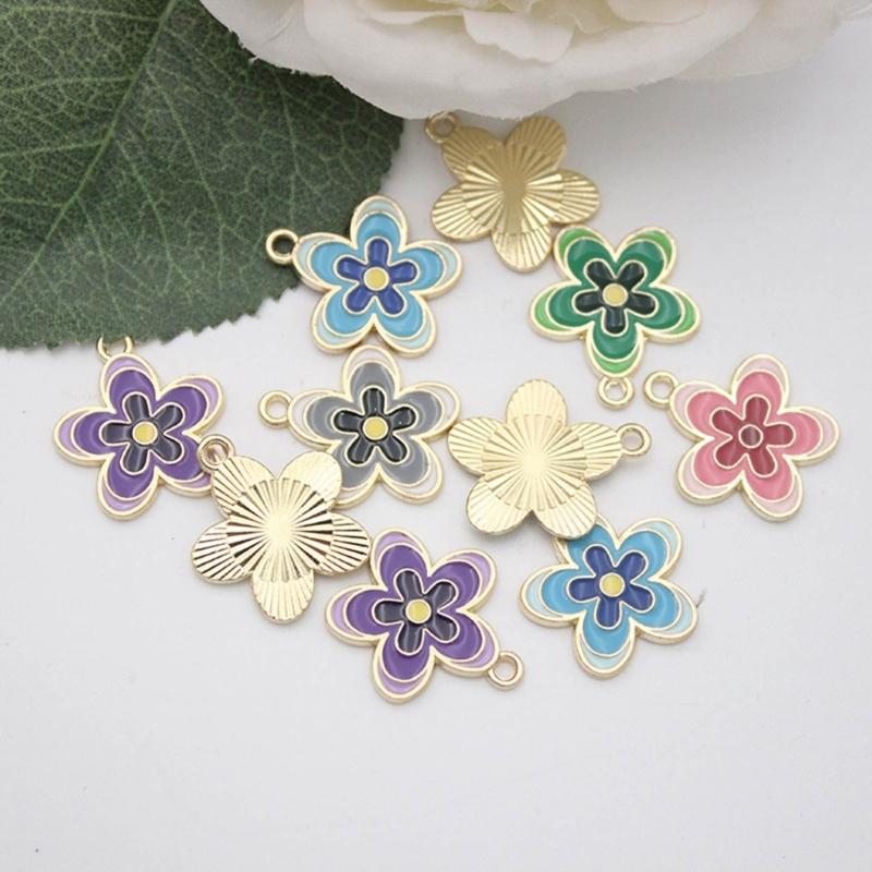 10 Pcs Colorful Flower Pendants Five Petal Flower Charm Jewelry DIY Accessories for DIY Necklace Bracelet Jewelry