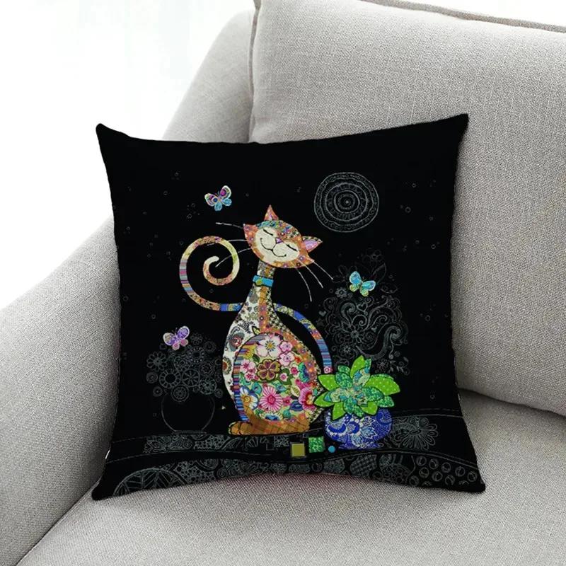 New Art Mural Kitten Print Series Pillowcase for Sofa Animal Design Retro Pillowcase Home Decor Cushion Cover 45x45 Cm