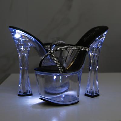 Women's Sexy LED Lighting Show Thick Heels Sky High Nightclub Shoes Glow Shoes Catwalk Pole Dancing Crystal Bottom LFD-10367-A24