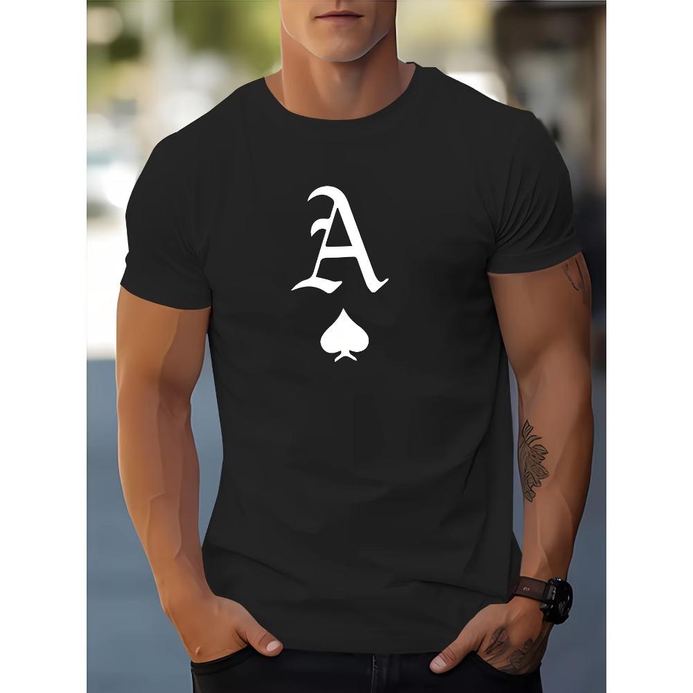 Ace Of Spades Print T Shirt, Tees For Men, Casual Short Sleeve T-shirt For Summer