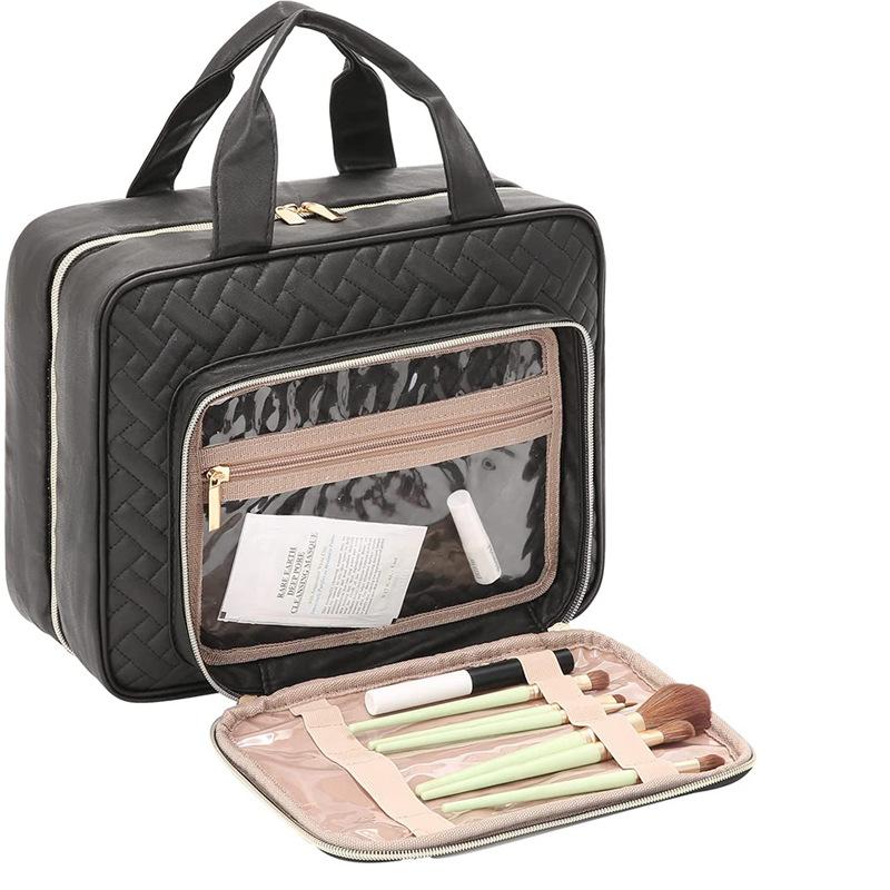 Hanging PU Leather Travel Toiletry Bag, Waterproof Portable Cosmetic Organizer For Bathroom Travel чёрный