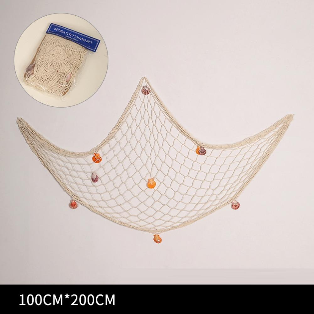 Wall Mounted Photo Hanging Fishing Net with Shells Coastal Style Net Display Wall Decor Bohemian Multi-size Beach Theme Decor