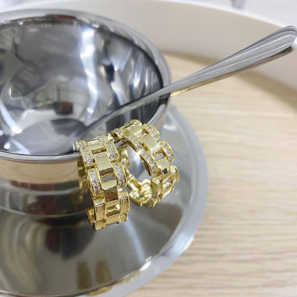 Koreanischer Modeschmuck Einfache Zirkon 14K Echtgold Ohrringe Schlichtes Temperament und Großzügige Damen Alltägliche Wilde Ohrringe