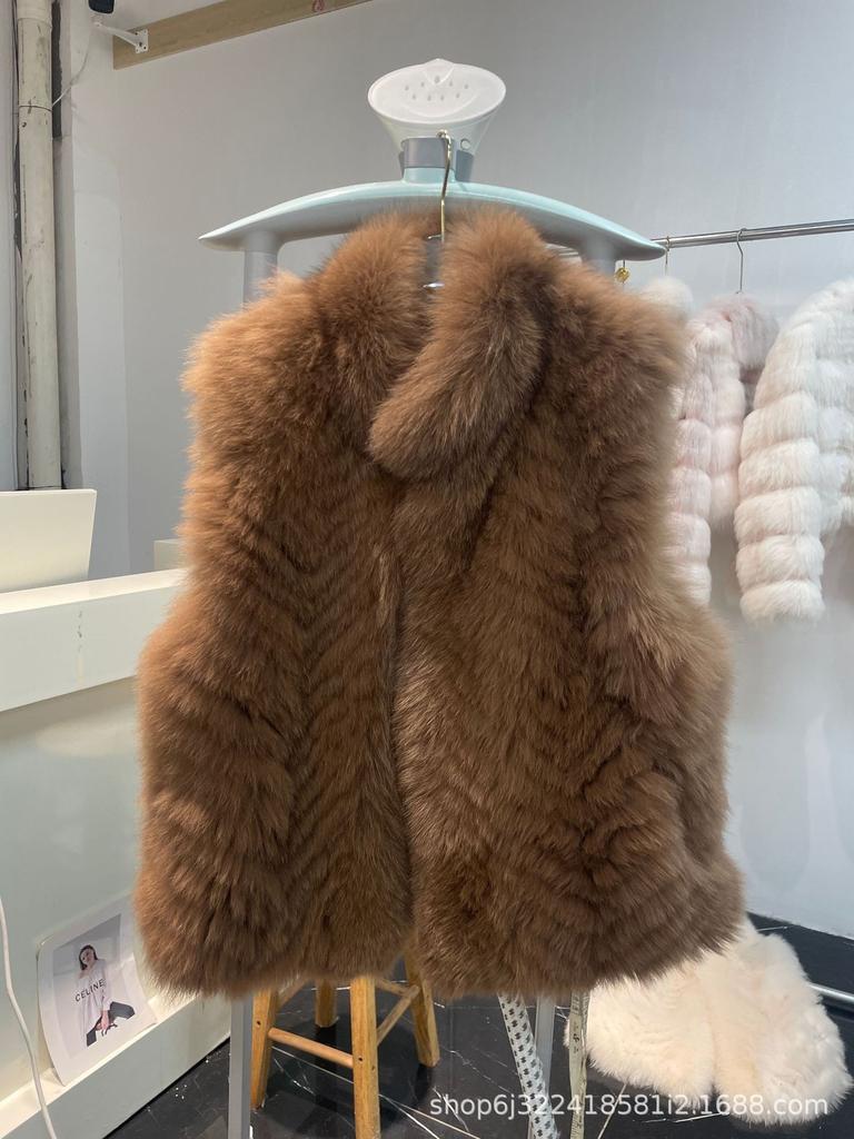 Clear mountains and late snow, imported fox fur vest, two-color fixed-dyed fur vest jacket for women