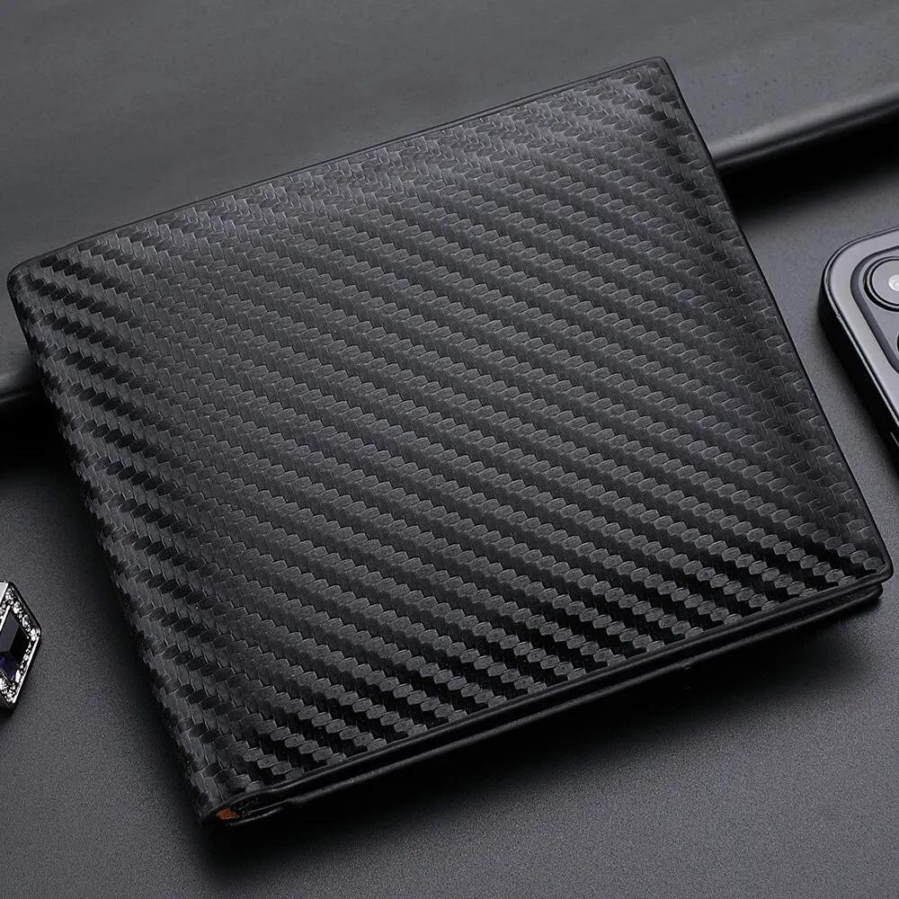 Slim Carbon Fiber Wallet for Men Compact Card Holder with Zipper Change Pouch Organizer