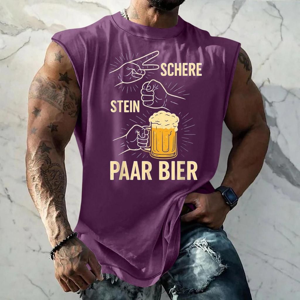 Men Sleeveless Tank Top Loose Fit Casual Streetwear Textured Pattern Printed Vest for Sports Vacation Daily Wear