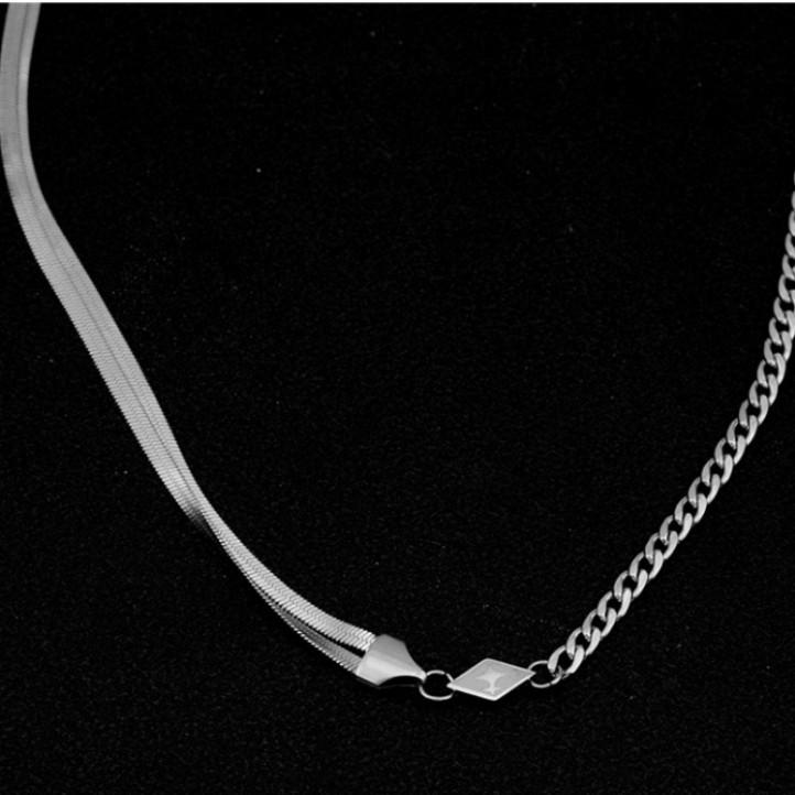 Titanium Steel Asymmetrical Double-Layer Rhombus Shield Hip Hop Necklace