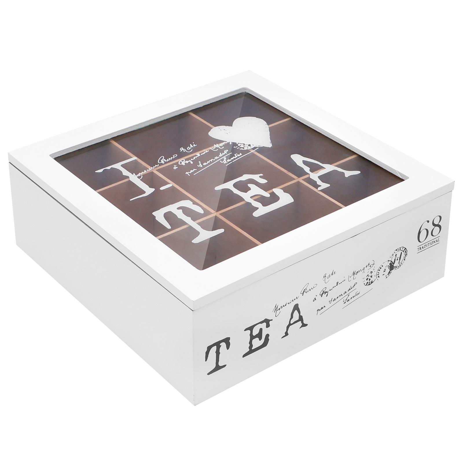 

9 Compartment Wood Tea Bag Organizer Tea Storage Box with Clear Lid Teabag Holder for Cabinet Pantry Home Desktop Organizer білий