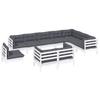10 Piece Garden Lounge Set with Cushions White Solid Pine Wood