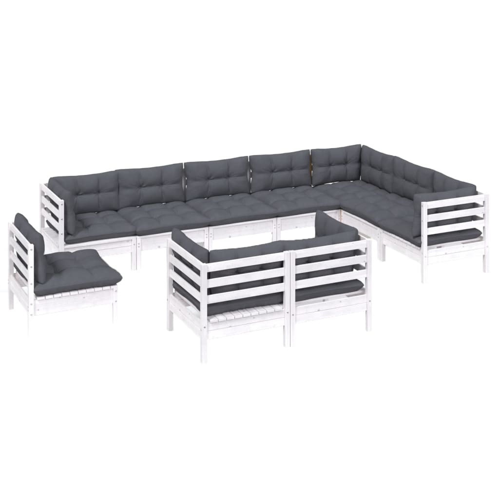 Vidaxl 10-Cz. Garden Lounge Set, Cushions, White, Pine