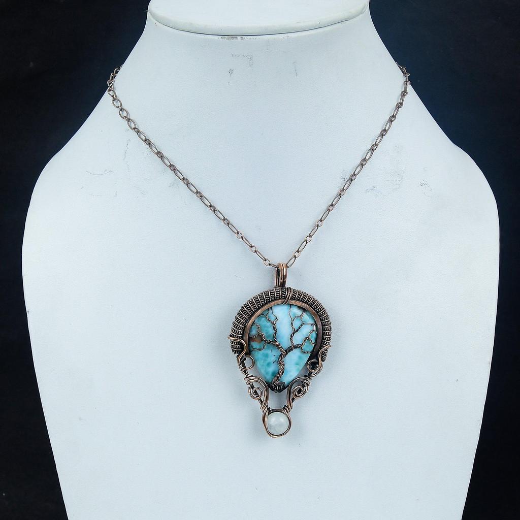 Tree Of Life Larimar Pendant Gemstone Jewelry, 999 Copper Wire Wrapped Pendant, Handmade Jewelry Birthstone Pendant, Gift For Him
