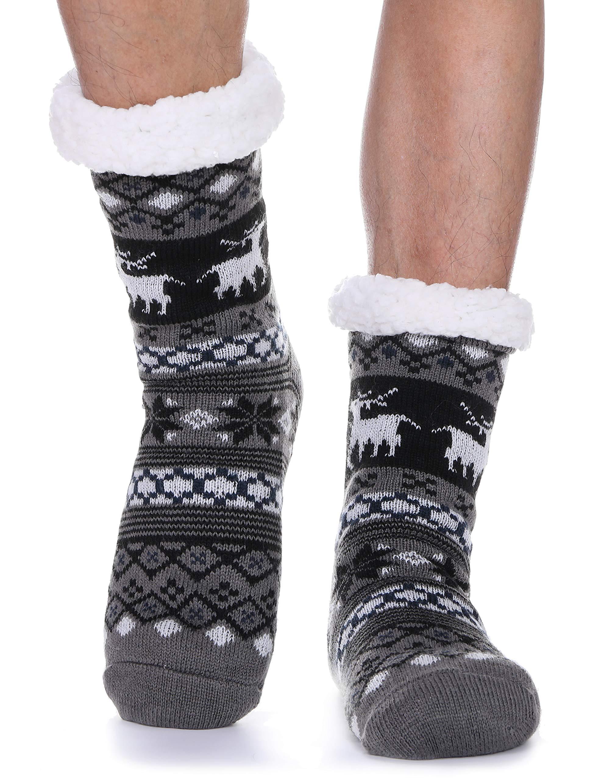 

Мужские носки-тапочки Пушистые носки для мужской зимней каюты Уютные теплые мягкие флисовые удобные толстые рождественские домашние чулки с ручками 46 чёрный