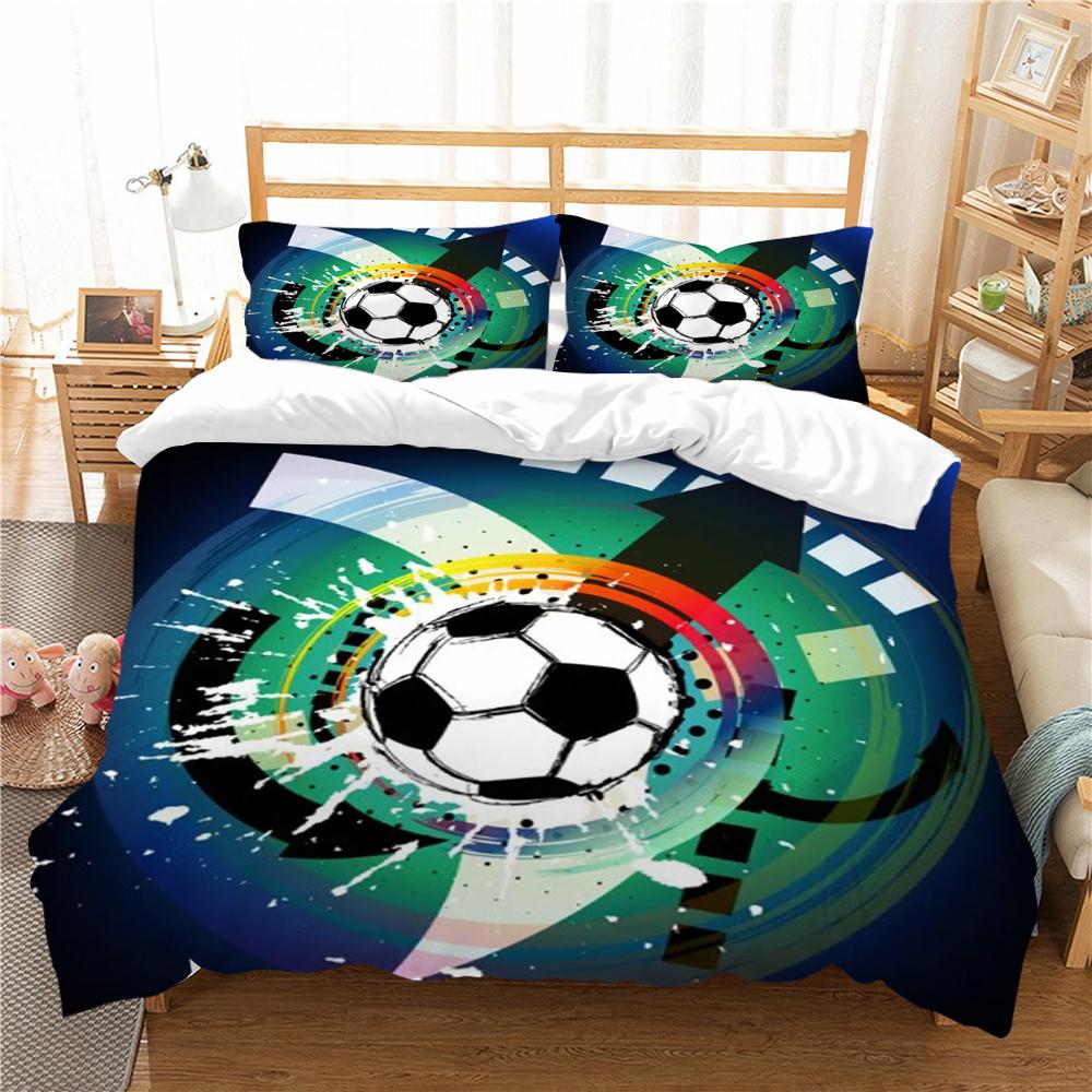 Bettwäsche-Set für Zuhause, Fußball-Druck, gewaschenes Bettbezug-Set, weich, für junge Leute, atmungsaktives Bettwäsche-Set, bequem, weich, Polyester