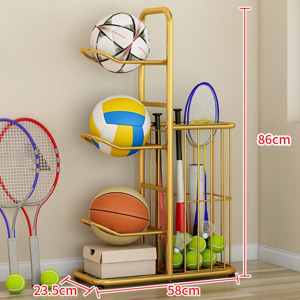 Ball Storage Holder Freestanding Racks for Rackets Badminton Volleyball 58x23.5x86cm