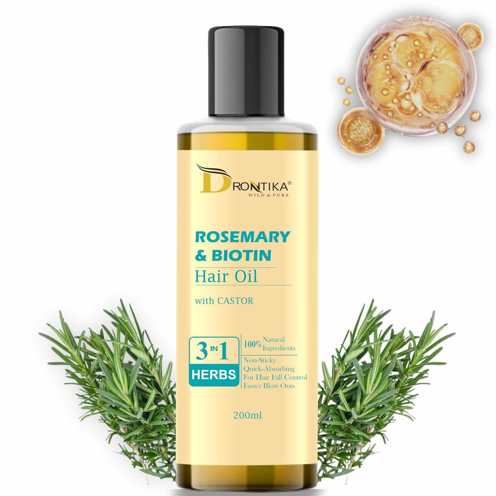 Drontika Wild & Pure Rosemary & Biton Herbal Hair Oil with Castor Oil For Soft, Strong Hair 200ml. For Men & Women, For All Hair Types, No Paraffi
