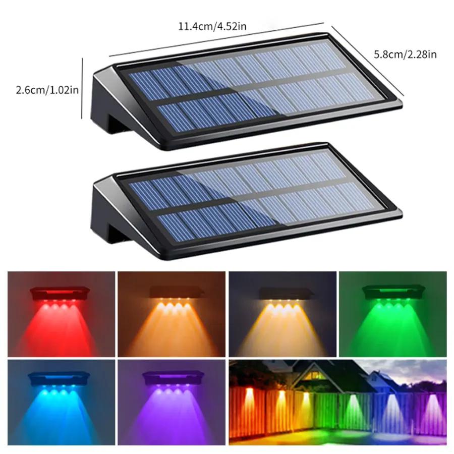 2 Sets Solar Wall Lights 4 LEDs Outdoor Waterproof Fence Deck Garden Decor Entrance Lighting IP44 Bright Solar Wall Washer