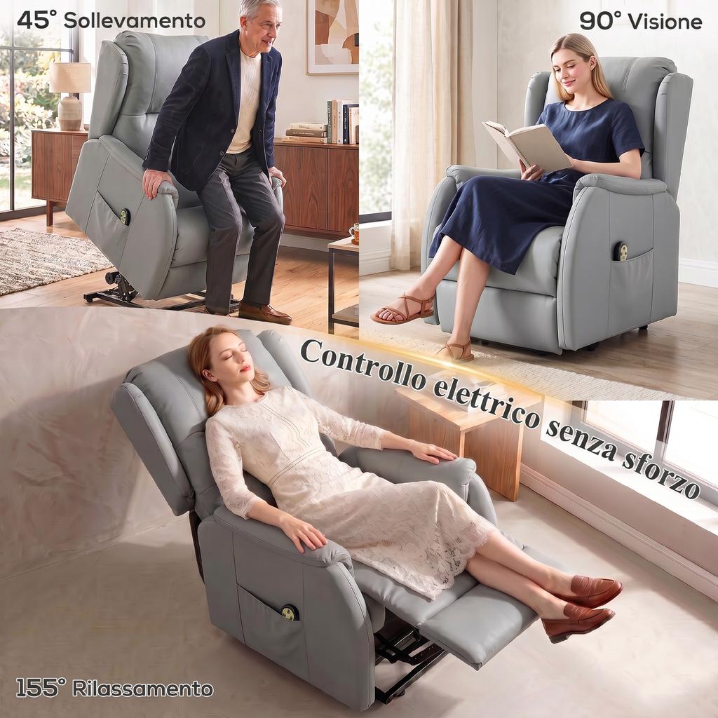 Reclining Lift Chair With Dual Motor In Faux Leather Light Gray