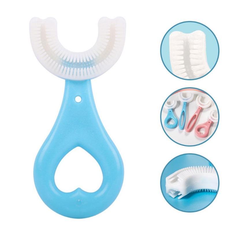 U Shape Kids Toothbrush with Handle Silicone Oral Care Cleaning Brush for Children