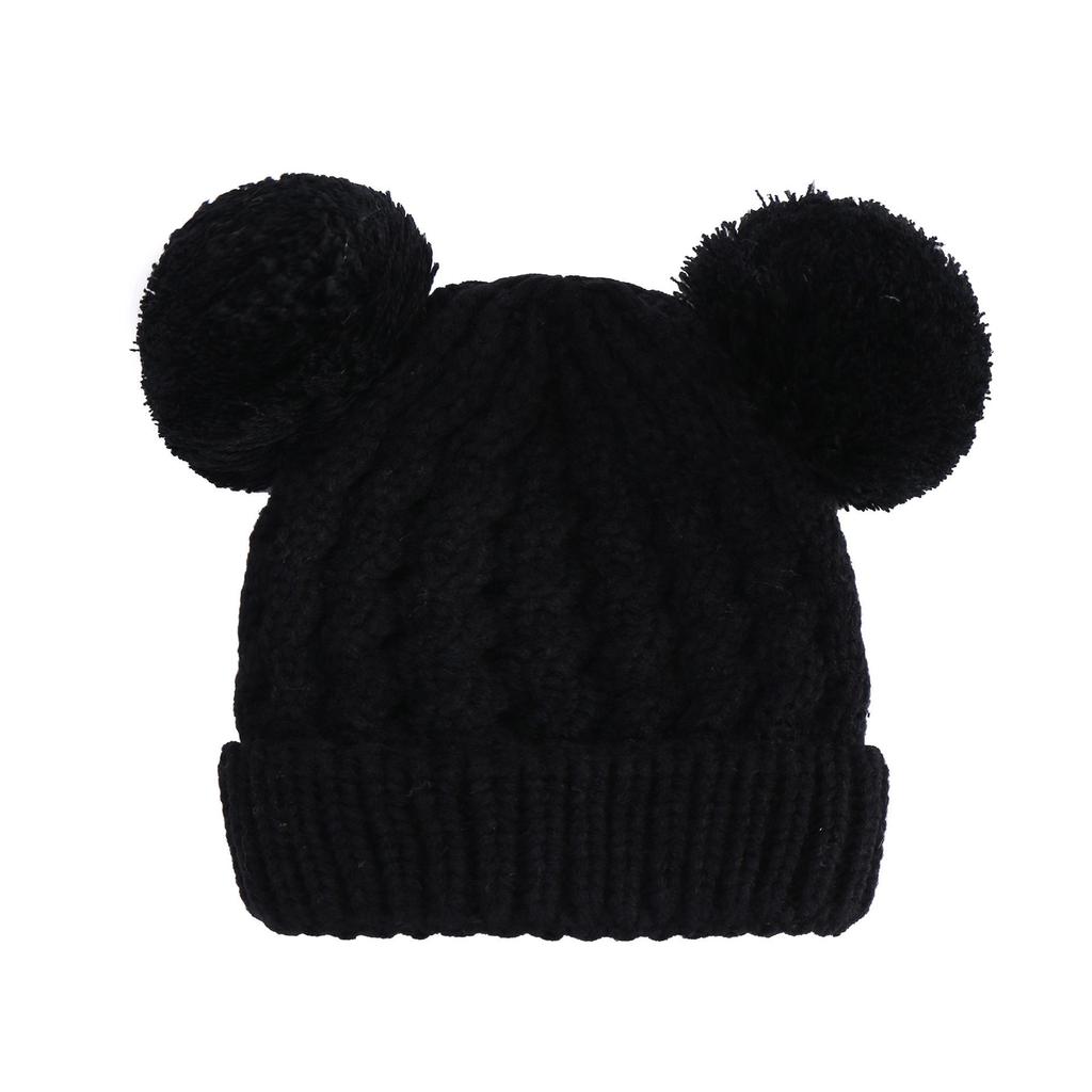 New Solid Color Cable Knit Double Pom Pom Hat for Kids - Warm Autumn/Winter Pullover for Babies & Toddlers