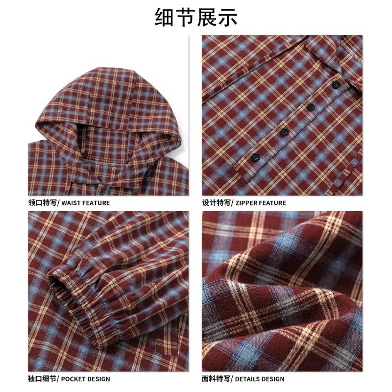 Spring Men's Casual Plaid Hooded Shirt Loose Long Sleeve Pullover Shirt