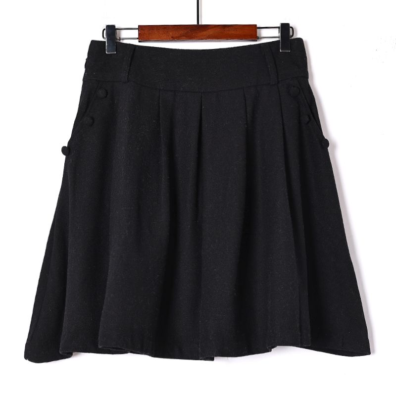 

Fashion New Autumn and Winter Minimalist Woolen A- line Skirt Black L