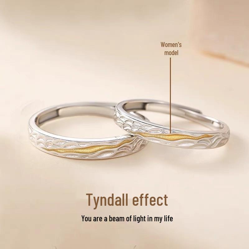 Valentine's Day Adjustable Copper Couple Rings with Tyndall Effect Design for Weddings