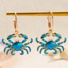 European & American Beach Resort Alloy Drip Oil Red Lobster & Blue Crab Earrings for Women
