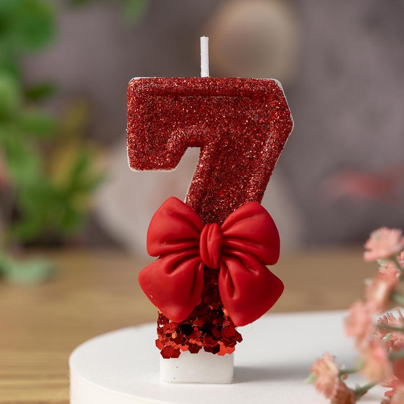 Red Bow Creative Birthday Number Candles - Hot-Selling Cake Decorations