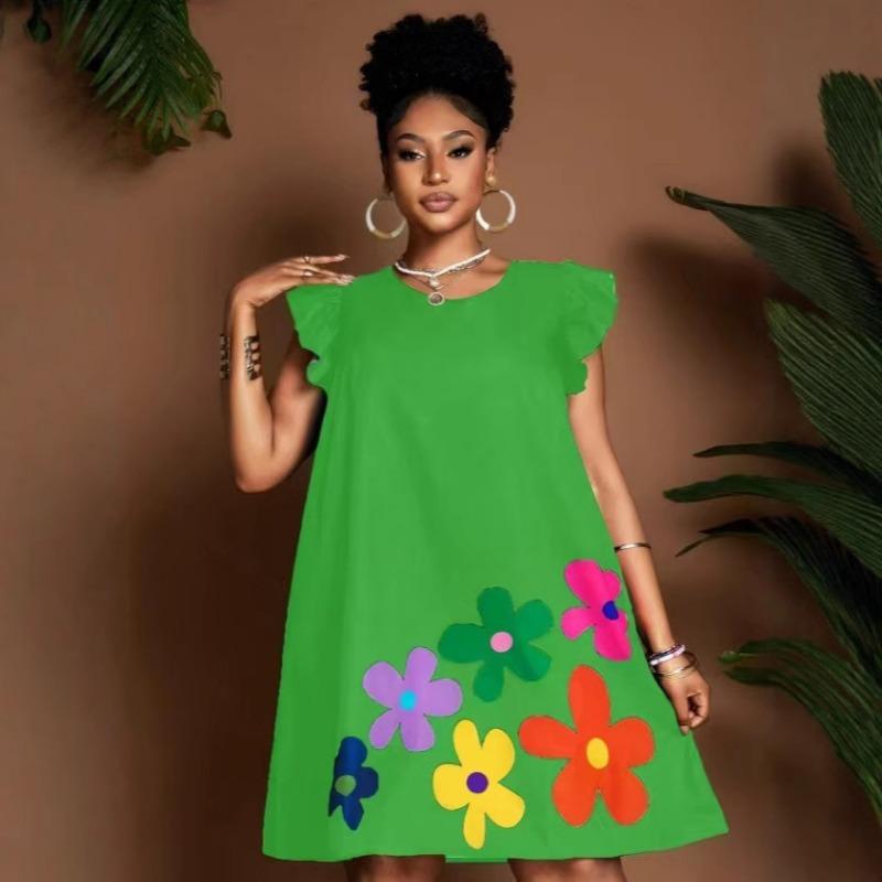 

Новое модное повседневное женское платье с круглым вырезом и принтом XXXL зелёный