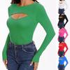 Women's Fashion Casual Front Hollow Slim Sexy Long Sleeve Top