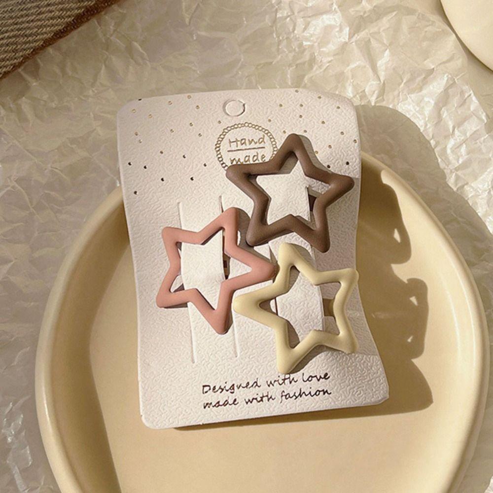 3pc/set Square Y2k Barrettes Metal Star Love BB Clip Cute   Children