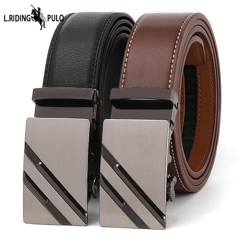 PULO Men's Automatic Buckle Leather Belt Durable Belt High Quality Comfortable Belt