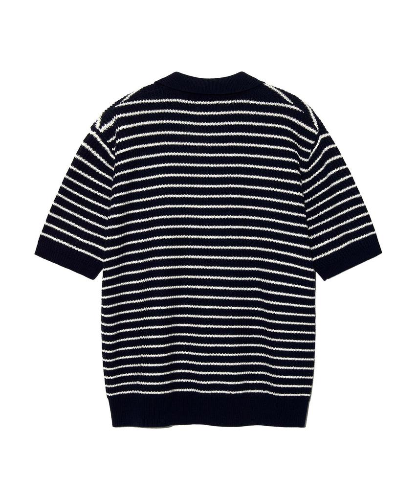 LEE Striped Half Zip Short Sleeve Knit Navy