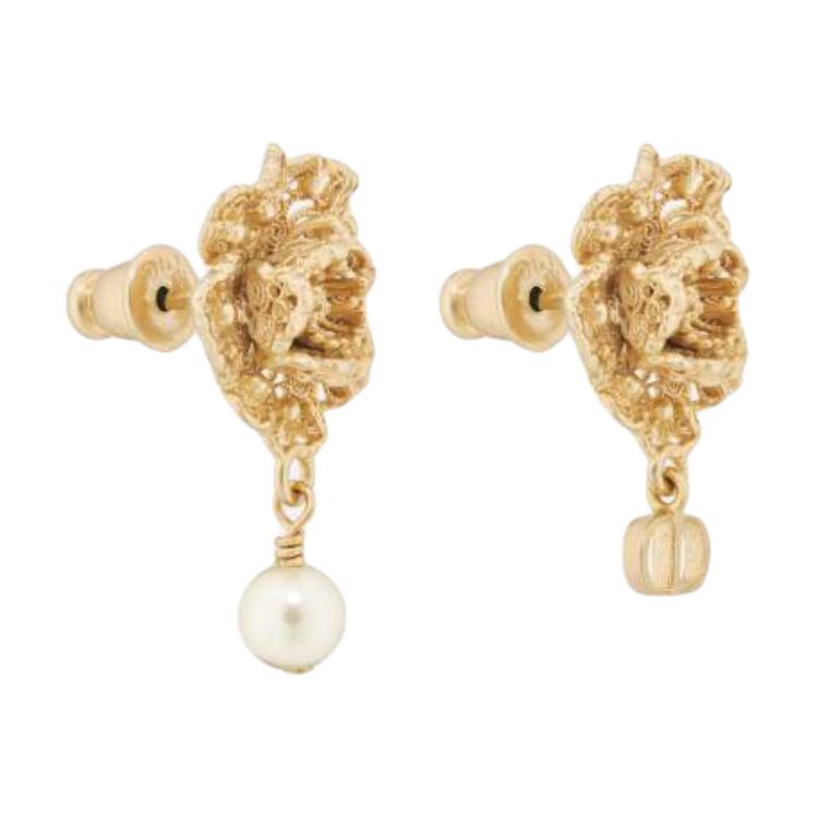Dior Floral Design Gold-Plated Metal Resin Pearl Earrings Unisex Earrings E4111WOMRS_D301