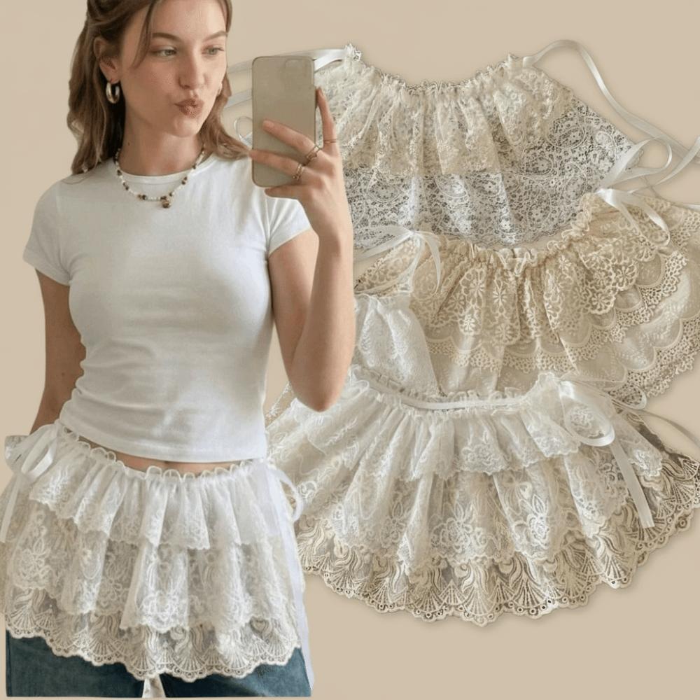 Ballett Stil Weiß Spitze Furz Vorhang Balletcore Rüsche Kurze Röcke Elegant Po Vorhang Damen