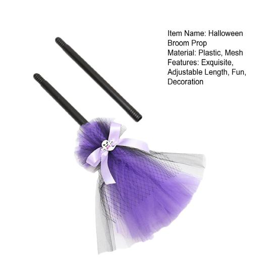 Halloweenowa miotła czarownicy regulowana długość zabawne rekwizyty wykwintna miotła z kokardką do cosplay artykuły domowe na imprezę