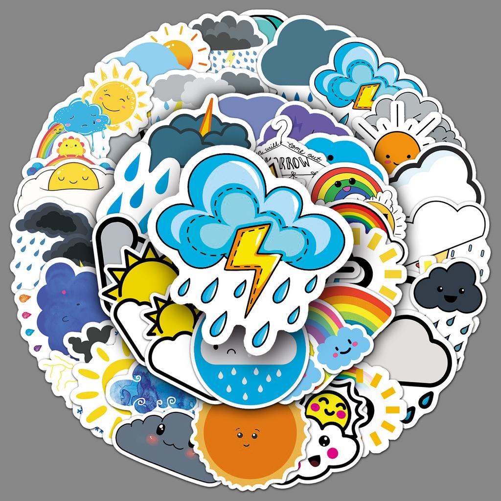 50 Weather Doodles Cartoon Fresh Children's Gourmet Skateboard Water Cup Suitcase Stickers